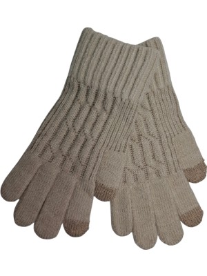 Spteks Suyutti Yetişkin Bayan Açık Gri Düz Desen Dokunmatik Kışlık Örme Eldiven