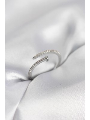 Marsilyan Çivi Model Zirkon Taşlı Gümüş Renk Kadın Yüzük - TJ-BYK4075