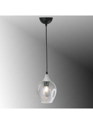 TT606-1-SY-KR Tt Aydınlatma Mat Siyah - Krom Basık Camlı Tekli Avize
