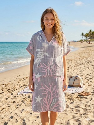 Trend Nexus 3 Katlı Müslin Jakarlı Pamukkumaş Oversize Yetişkin Panço