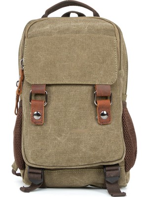 Necati Çanta "minimalizmin Büyüsü: Çok Gözlü Kanvas Mini Sırt Çantası Haki