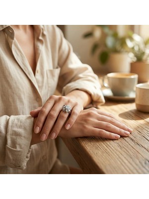 Pulsar | 925 Ayar Gümüş Baget Taşlı Sarmal ve Kinetik Formlu Tasarım Yüzük