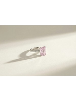 Prısmıc | 925 Ayar Gümüş Pembe Zümrüt Kesim (Emerald Cut) Tam Tur Bantlı Yüzük