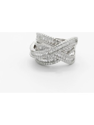 Vertex | 925 Ayar Gümüş Baget Taşlı Çapraz Geçişli Yüzük