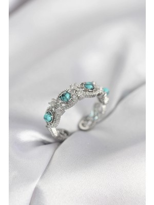 MiraLive Mavi Taşlı Gümüş Renk Vintage Kadın Yüzük - TJ-BYK4140