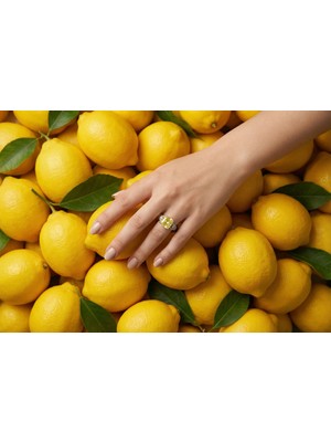 Zenıth | 925 Ayar Gümüş Sarı Cushion Kesim Görkemli Yüzük