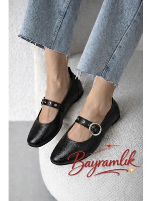 Bermody Viena Kadın Rugan Hafif Rahat Taban Şık Tokalı Kapsüllü Günlük Ofis Bayramlık Babet Ayakkabı