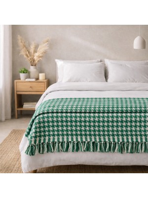Beğenal Yeşil Renkli Pamuklu Çift Kişilik Püsküllü Pike (210 x 240 Cm)