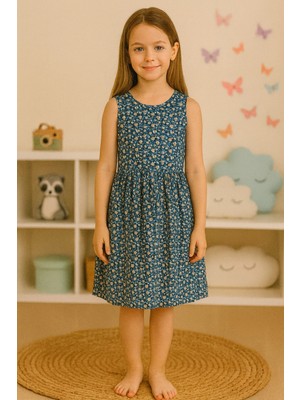 GMG Collection Baby Mavi Çiçekçik Desenli Elbise