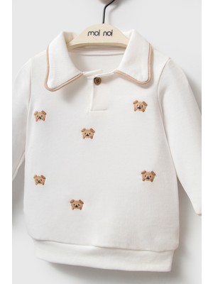 Moi Noi Premium Polo Yaka Mini Dog Nakışlı Ikili Takım - Ekru