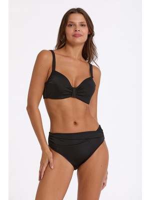 Argento Kadın Siyah Balenli Sabit Kaplı Ayarlanabilir Askılı Yüksek Bel Bikini Takımı