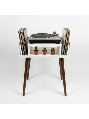 DEQQU Duo 55X45X63CM Ahşap Pikap Sehpası, Plak Düzenleyici, Plak Rafı, Dekoratif Yan Sehpa Iki Katlı Sehpa