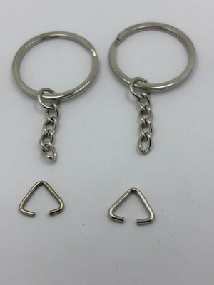 Orhan Çanta 50 Adet Gümüş Ezme Anahtarlık Halkası - 2.5 cm Nikel Metal Halka Zincirli ve Üçgen Aparatlı Montaj Seti