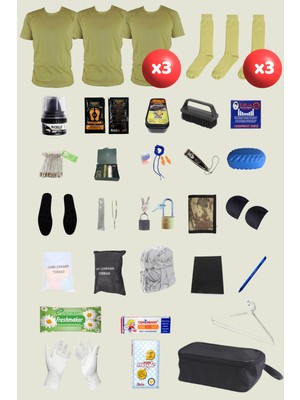 Outdoorun 3lü Askerlik Seti Fanila Çorap ve 27 Parça Aksesuar - Temel ve Bedelli Askerlik Malzemeleri