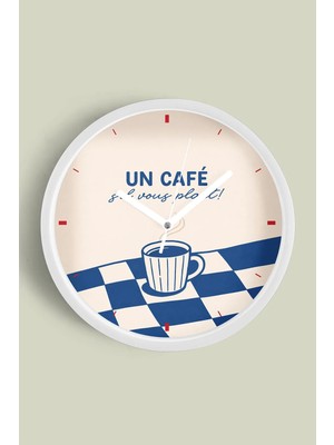 JHAAR Modern Yazılı Tasarım - '' Un Cafê '' Mutfak Duvar Saati - 25CM - Önü Camlı Beyaz Kasa