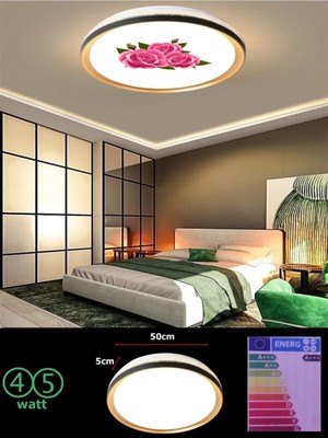 Gökyüzü Panel Ping Rose Gold Avzie, 50CM, Ledli Tavan ARMATÜRÜ,45WATT-BEYAZ Işık 7000K,MODERN Yuvarlak Salon Avize