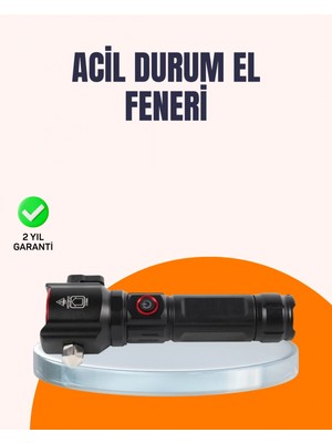 MiraLive Çok Fonksiyonlu Acil Durum Feneri Yan Işıklı Çekiçli