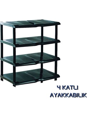 Vizka 4 Katlı Siyah Plastik Ayakkabılık, Şık ve Pratik Ayakkabı Rafı
