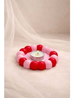 Atiye Studio Baloncuklu Dekoratif Bardak Altlığı Tealight Mumluk Takı & Anahtarlık Tabağı Pembe Kırmızı El Boyama