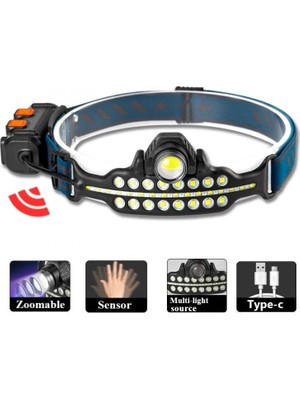 MiraLive Fithome W690 7 Aydınlatma Modlu Xpe Cob LED Sensörlü Dahili Pilli USB Şarj Edilebilir Kafa Feneri