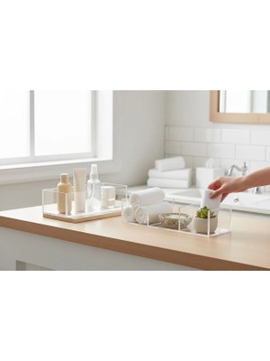 Acria 2li Takım Şeffaf Makyaj Organizeri - Çekmece Içi Bölmeli Düzenleyici, Pleksi Masaüstü Saklama Kutusu, Banyo & Kozmetik Standı