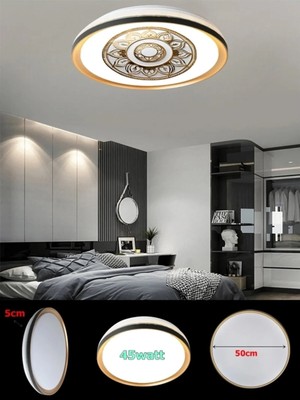 Gökyüzü Panel Gold Çerçeve, Gold Baskı, 45WATT,50CM Yuvarlak LED Avize, Yapay Zeka Tasarım, Beyaz Işık Aydınlatma