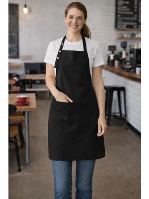 Dery Collection Şef Mutfak Önlüğü Siyah Çıtçıt Ayarlı