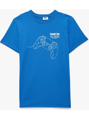 Koton Baskılı Bisiklet Yaka Mavi Erkek Çocuk T-Shirt 6SKB10525TK