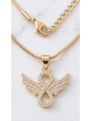ArmoniaVital Zirkon Taşlı Melek Kanat Figürlü Altın Rengi Kolye – Yılan Zincir Şık Tasarım
