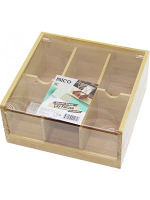 MiraLive Ahşap Bambu 6 Bölmeli  Poşet Çay Kutusu Mika Plastik Kapak  21X20X10CM (4887)