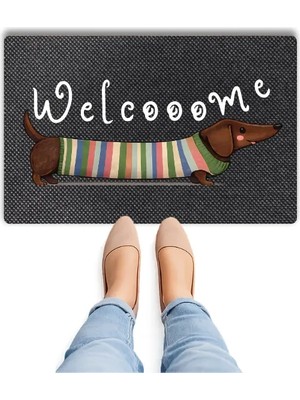 Bert Tatlı Köpek Desenli Welcome Kapı Önü Paspası – Dekoratif Dachshund Tasarımlı Dijital Baskılı Kaydırmaz Pvc Tabanlı Modern Kapı Paspası