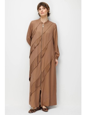 Micca %100 Doğal LyoCELL Dökümlü Soft Hissiyat Ara Aller Volanlı Detay Ferace-Kahve