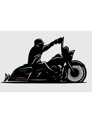 SS Cnc Sscnc Chopper Motosiklet ve Sürücü Dekoratif Modern Mdf Duvar Tablosu - 45X24 cm - Siyah