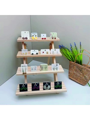 Tiydem Ahşap Ürün Sergileme Standı, 4 Basamaklı Takı Stand, Kolye Küpe Bileklik Bilezik Standı,