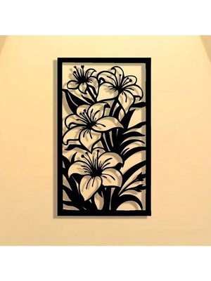 Sscnc Estetik Lilyum Çiçekleri Dekoratif Modern Mdf Duvar Tablosu - 40X23 cm - Siyah