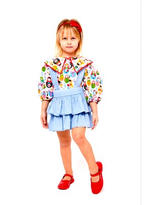 Kız Çocuk Matruşka Gömlek Kot Salopet Elbise