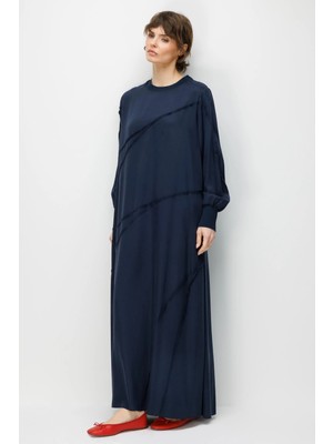 Micca %100 Doğal Lyocell Dökümlü Soft Hissiyat Ara Aller Dikiş Detaylı Maxi Elbise-Laci