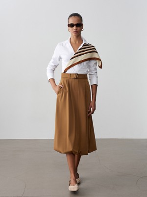 Dilvin 81075 Kemerli Balon Midi Etek-Hardal