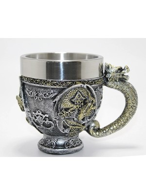 Derin Stok 3D Ejderha Figürlü Kabartmalı Paslanmaz Çelik Kupa Bardak ALK4481