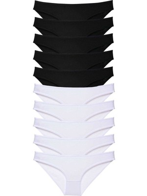 Leopardess 10 adet Eko Set Likralı Kadın Slip Külot Siyah Beyaz