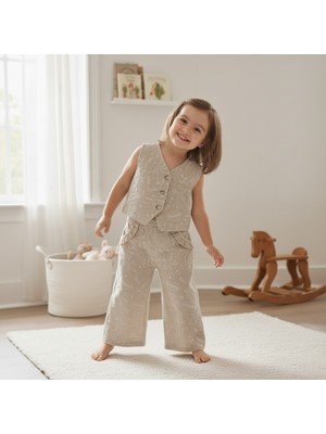 Babymod Kabartma Desenli Şık Yelekli 2'li Kız Çocuk Takım Set