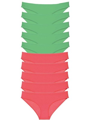 Leopardess 10 adet Eko Set Likralı Kadın Slip Külot Yeşil Fuşya