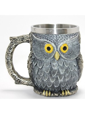 Epilons Bilge Baykuş Figürlü 3D Kabartmalı Paslanmaz Çelik Kupa Bardak ALK4383