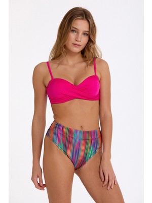 Argento Kadın Fuşya Sabit Push Up Dolgulu Balenli Çıkarılabilir Askılı Yüksek Bel Bikini Takımı
