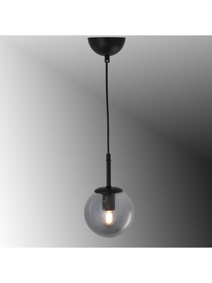 TT604-1-FULLSY Tt Aydınlatma Mat Siyah Tijli Glop Camlı Tekli Avize
