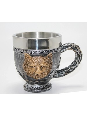 Derin Stok Mitolojik Ayı Figürlü 3D Kabartmalı Paslanmaz Çelik Kupa Bardak ALK4479
