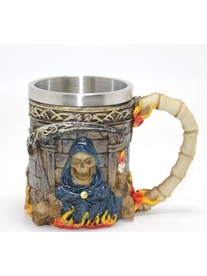 Derin Stok Grim Reaper Azrail Kabartmalı 3D Tasarım Çelik Kupa Bardak ALK4368