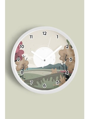 JHAAR Soyut - Bohem - Doğa - Deniz Manzaralı Modern Duvar Saati - 25CM - Önü Camlı Beyaz Kasa