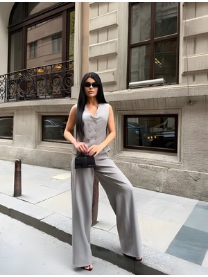 MBK Fashion Kadın Yelekli Pantolon Takım – Şık Kolsuz Yelek ve Bol Paça Pantolon Takımı