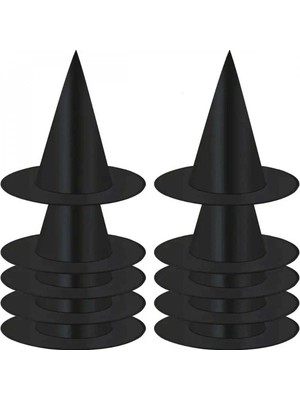MiraLive 8 Adet Siyah Cadı Şapkası – Yetişkin ve Çocuk Kostüm Aksesuarı Polyester
